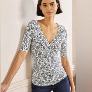 Boden Short Sleeve Wrap Top Ivory Scatter Spot